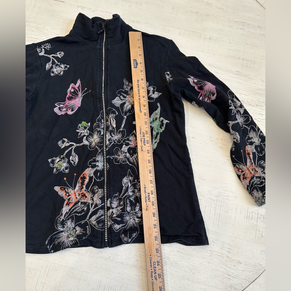 Jess & Jane Floral Bedazzled Rhinestone Full Zip Butterfly & Flower Jacket - Picture 4 of 8